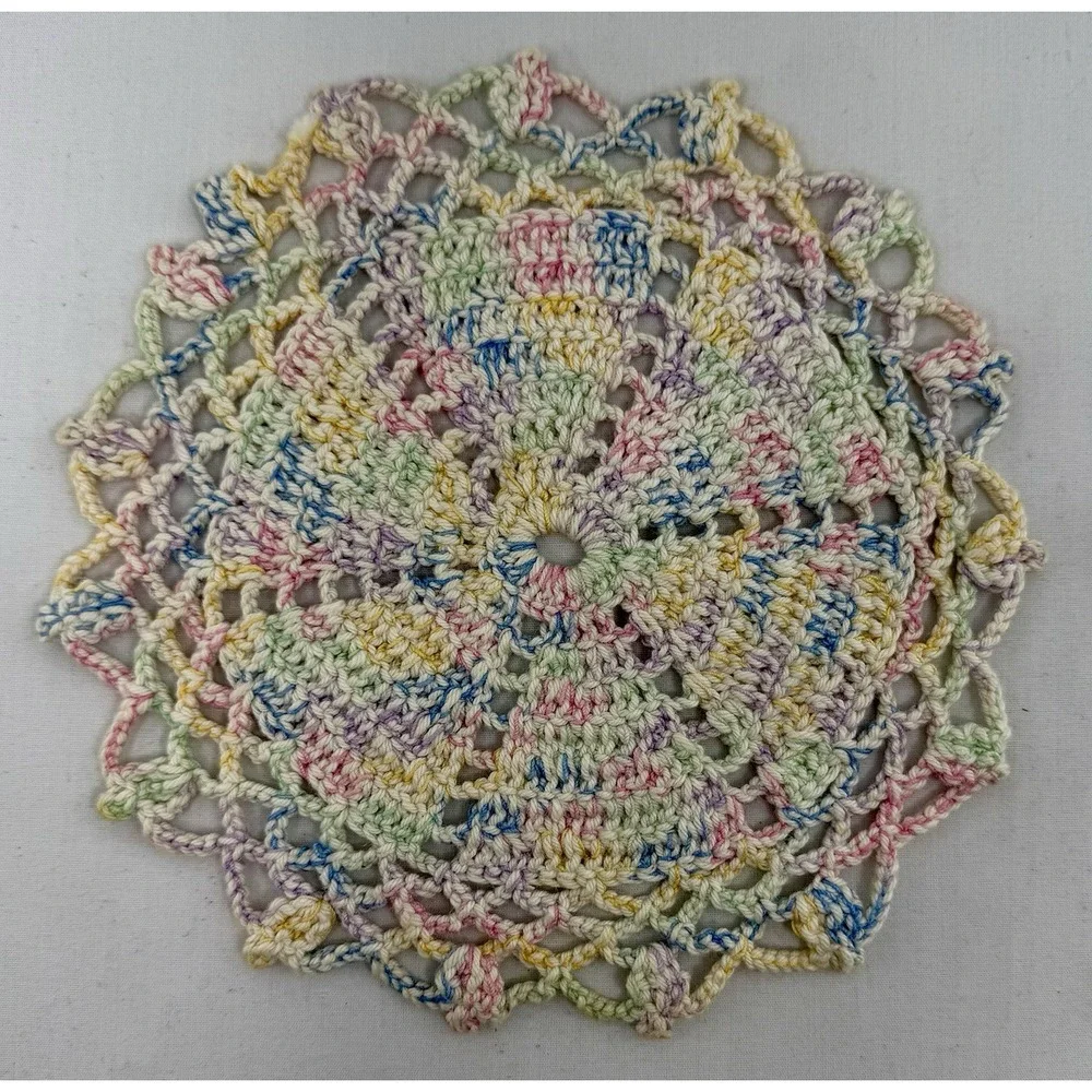 Vintage Crochet Doily Set of‎ 4 Pastel Pinwheel Lace 10